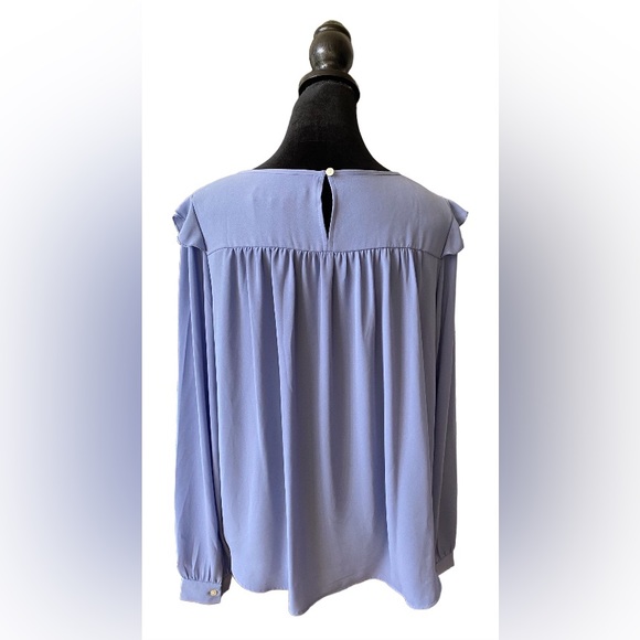 Loft: Blue Blouse with Ruffle Trim and  Embroidered Cutout - Picture 17 of 17